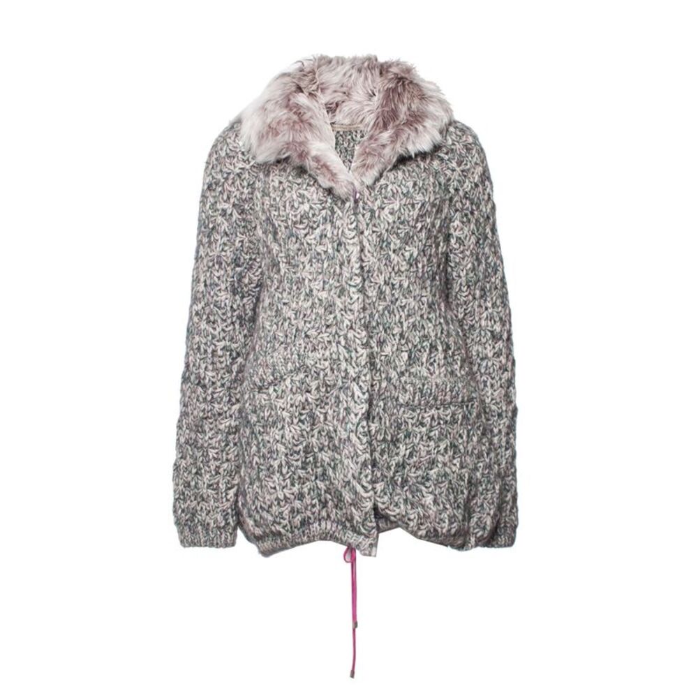 Ermanno Scervino, Grey knitted cardigan with fur collar.